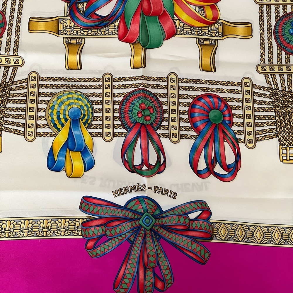 HERMES Les Rubans Du Cheval Silk Scarf by Joachim Metz Rare EUC 1988--93 - Picture 12 of 17